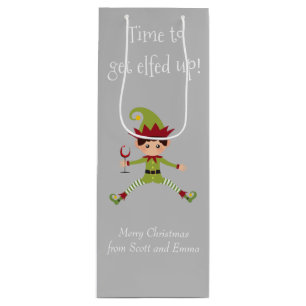 Funny Elf Christmas Elfed Up Wine  Gift Bag