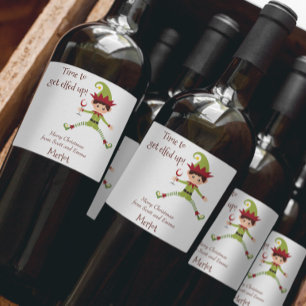 Funny Elf Christmas Elfed Up Wine Label