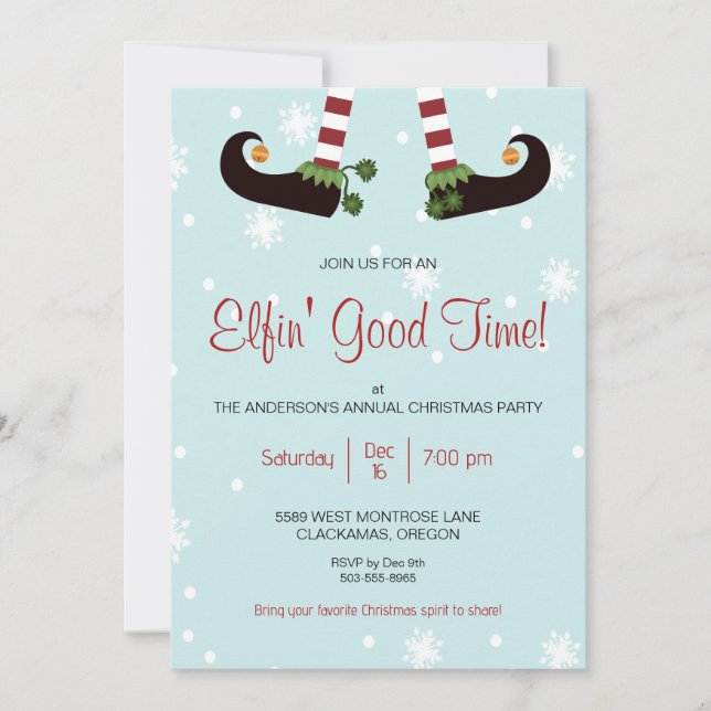 Funny Elf Christmas Party Invitation (Front)