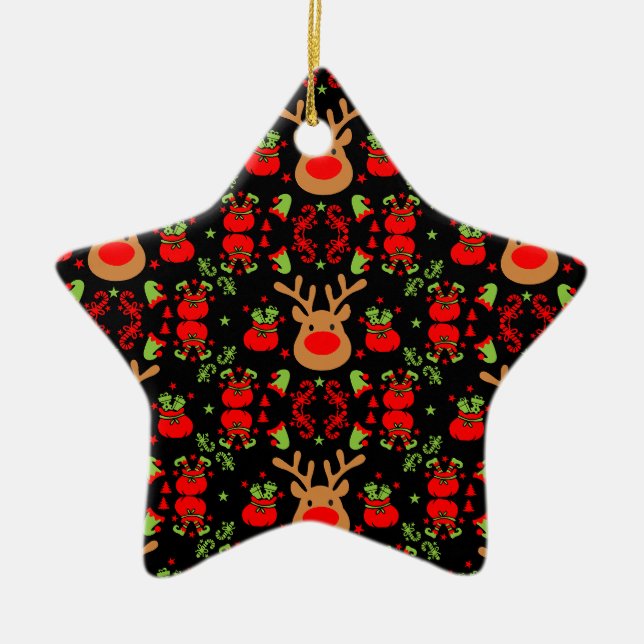 Funny Elf Christmas Wrapping Ceramic Ornament (Front)