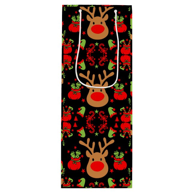 Funny Elf Christmas Wrapping Wine Gift Bag (Front)