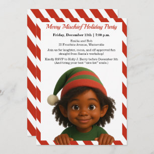 Funny Elf Faces North Pole Fun Christmas Party Invitation