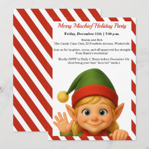 Funny Elf Faces   North Pole Fun Christmas Party  Invitation