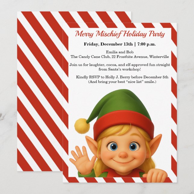 Funny Elf Faces | North Pole Fun Christmas Party  Invitation (Front/Back)