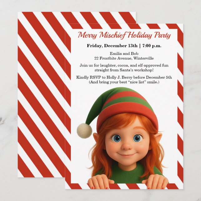 Funny Elf Faces | North Pole Fun Christmas Party  Invitation (Front/Back)
