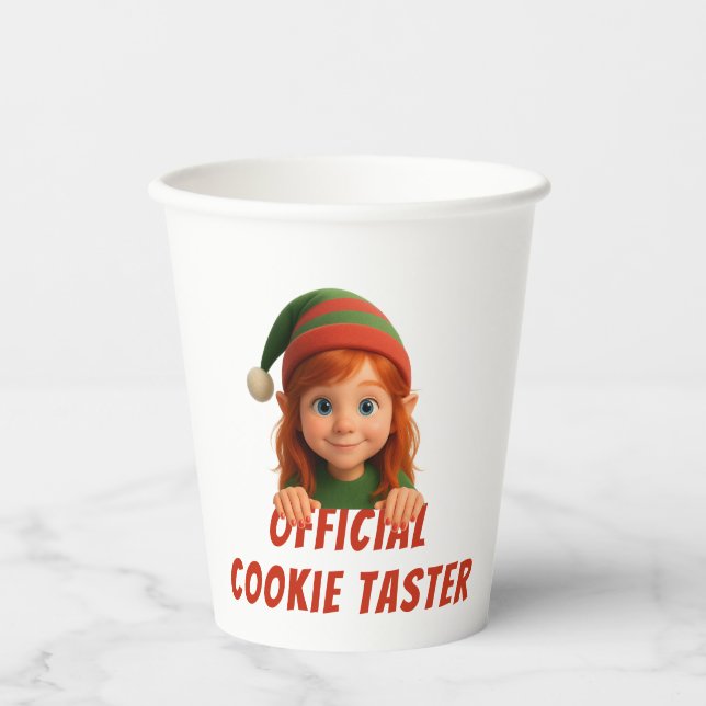 Funny Elf Faces | Official Cookie Tester Christmas Paper Cups (Front)
