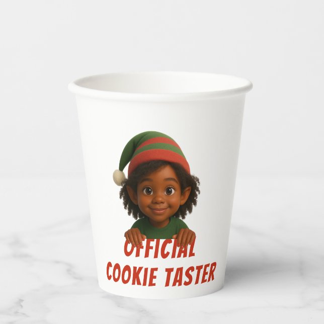 Funny Elf Faces | Official Cookie Tester Christmas Paper Cups (Front)