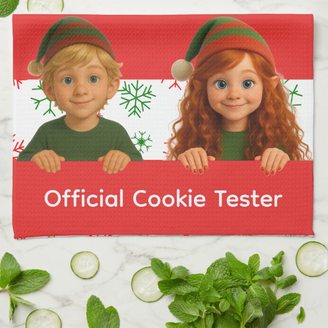 Funny Elf Faces | Official Cookie Tester Christmas Tea Towel (Folded)