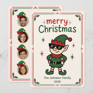 Funny Elf Family Christmas Photo Holiday Card