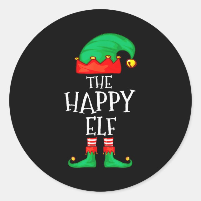 Funny Elf Family Christmas The Happy Elf Sweater M Classic Round Sticker (Front)