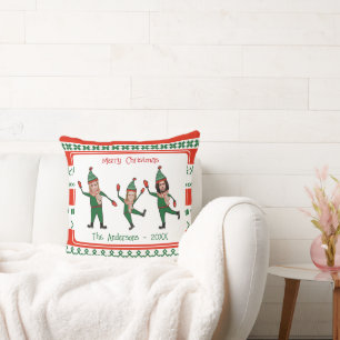 Funny Elf Family Photo Red Green Merry Christmas Cushion