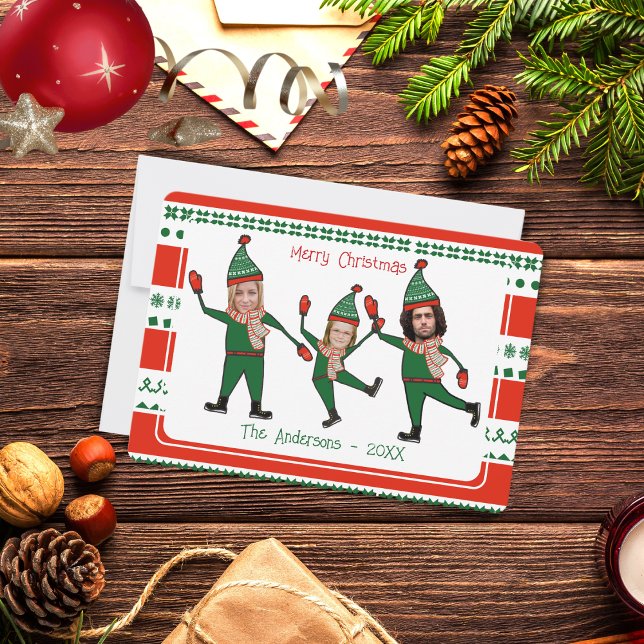 Funny Elf Family Photo Red Green Merry Christmas Holiday Card (Creator Uploaded)