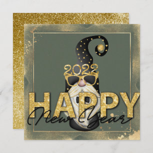 Funny Elf Gold Glitter Custom Script Flat  Holiday Card