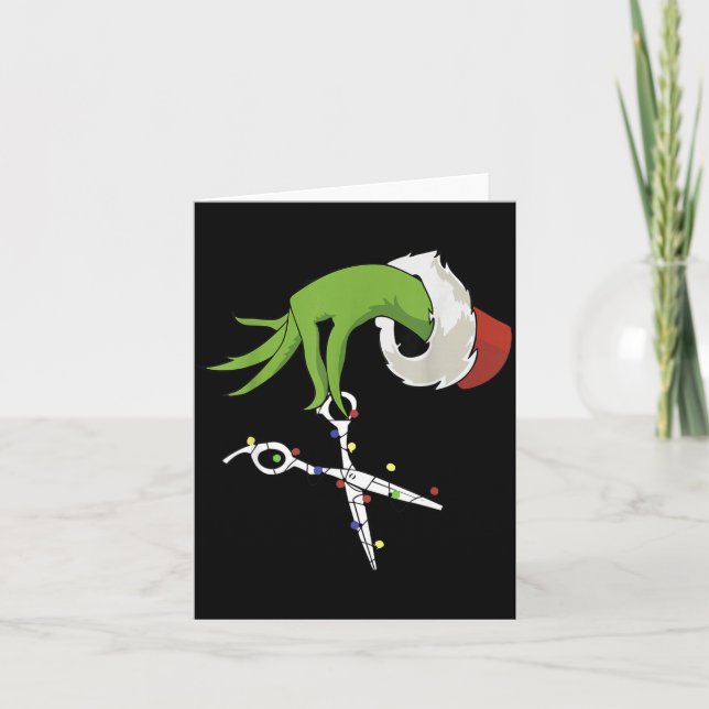 Funny Elf Hands Hair Stylist Hairdresser Scissor B Card (Front)