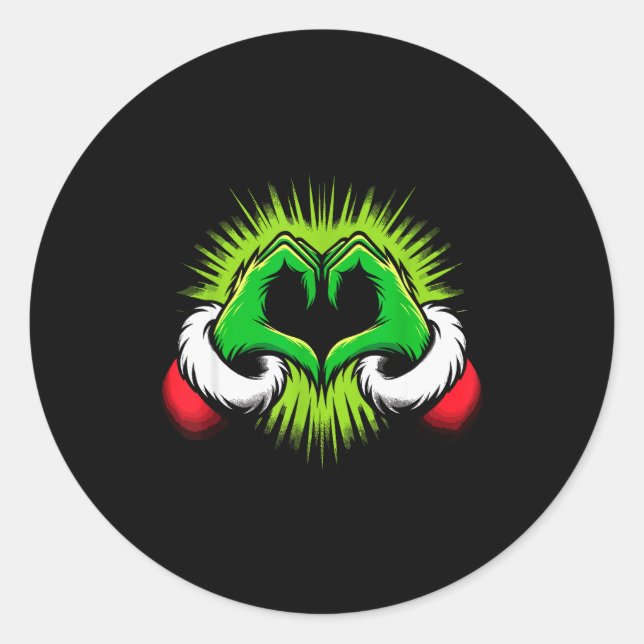 Funny Elf Heart Hands Love Christmas  Classic Round Sticker (Front)