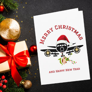 Funny Elf jumping on Aeroplane & Photo Custom Xmas Card