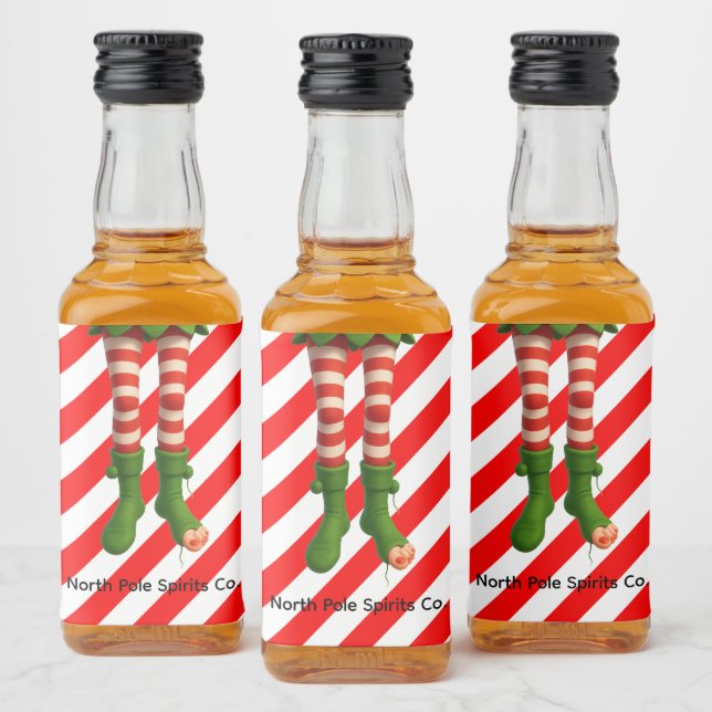 Funny Elf Legs Christmas | North Pole Mischief  Liquor Bottle Label (Bottles)