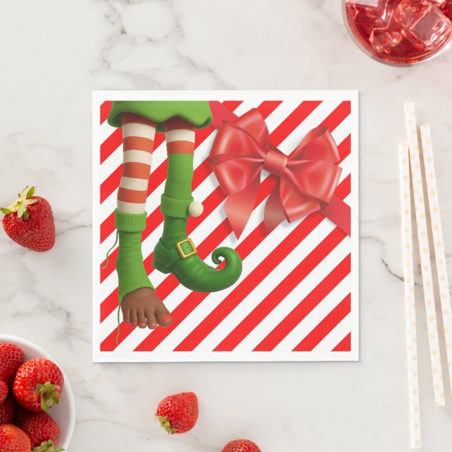 Funny Elf Legs Christmas | North Pole Mischief  Napkin (Insitu)