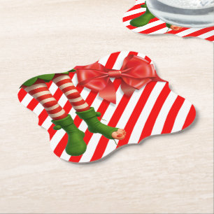 Funny Elf Legs Christmas   North Pole Mischief  Paper Coaster