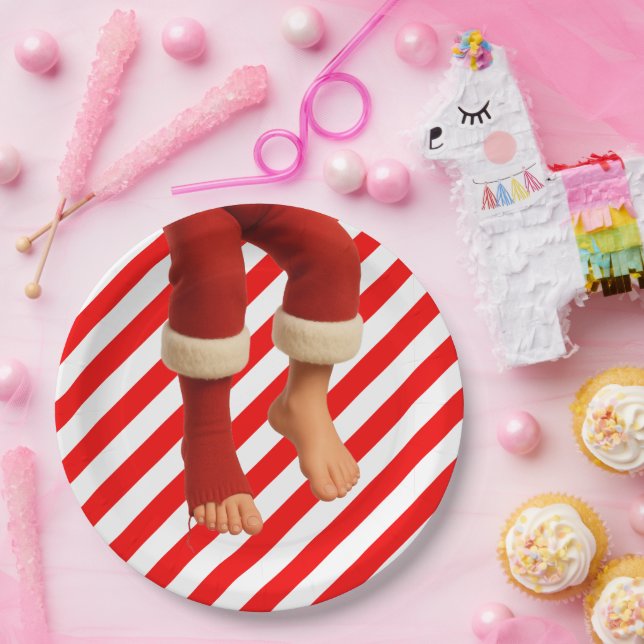 Funny Elf Legs Christmas | North Pole Mischief  Paper Plate (Party)