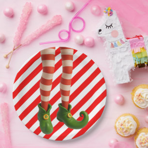 Funny Elf Legs Christmas North Pole Mischief Paper Plate