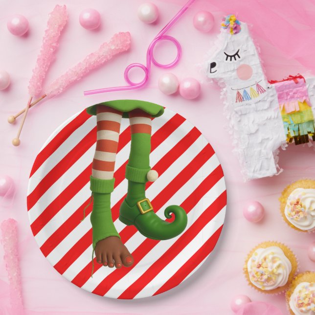 Funny Elf Legs Christmas | North Pole Mischief  Paper Plate (Party)