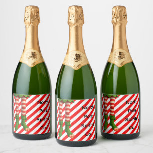 Funny Elf Legs Christmas North Pole Mischief Sparkling Wine Label