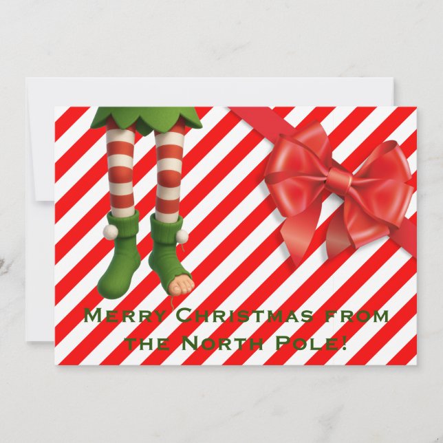 Funny Elf Legs Holiday Card | North Pole Mischief  (Front)