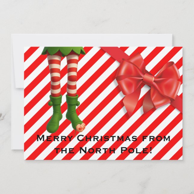 Funny Elf Legs Holiday Card | North Pole Mischief  (Front)