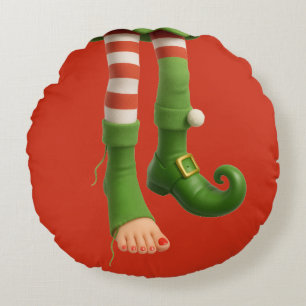 Funny Elf Legs   North Pole Christmas Humor Decor Round Cushion