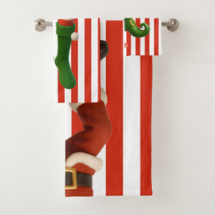 Funny Elf Legs North Pole Mischief Christmas Bath Towel Set