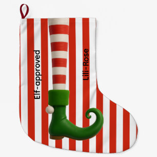 Funny Elf Legs North Pole Mischief Christmas Large Christmas Stocking