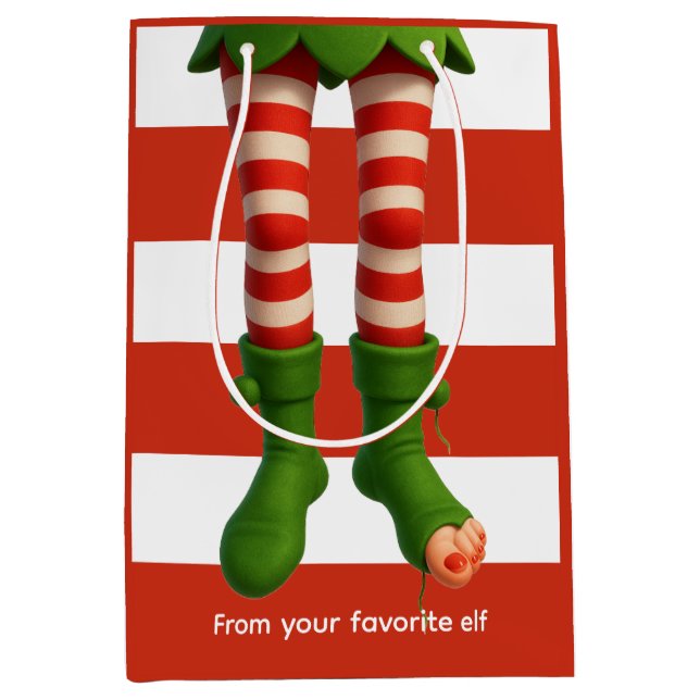 Funny Elf Legs | North Pole Mischief Gift Wrap  Medium Gift Bag (Front)