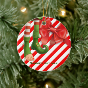 Funny Elf Legs   North Pole Mischief Holiday Charm Ceramic Ornament