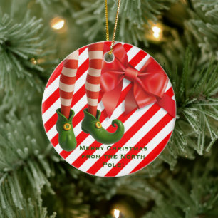 Funny Elf Legs North Pole Mischief Holiday Charm Ceramic Ornament