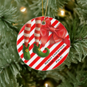 Funny Elf Legs   North Pole Mischief Holiday Charm Ceramic Ornament