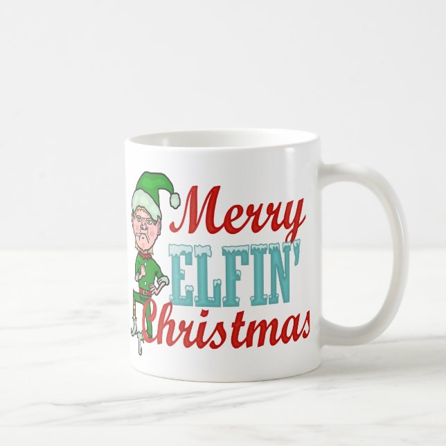 Funny Elf Merry Elfin Christmas Pun Coffee Mug (Right)