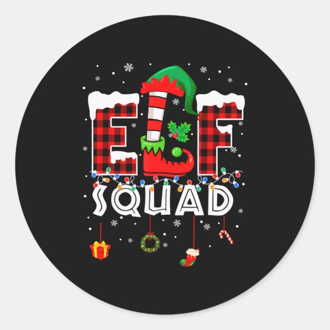 Funny Elf Squad Christmas Family Matching Pajamas  Classic Round Sticker (Front)