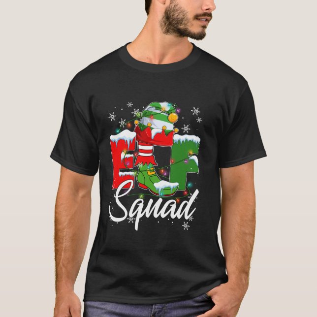 Funny Elf Squad Christmas Tree Lights Xmas PJS Gir T-Shirt (Front)
