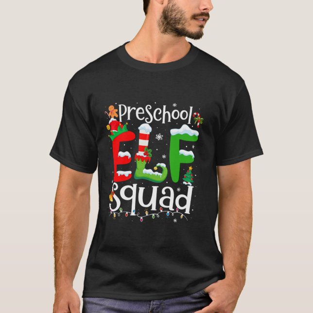 Funny Elf Squad Preschool Teacher Christmas Child  T-Shirt (Front)