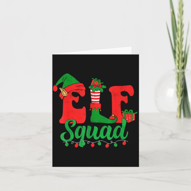 Funny Elf Squad Santa Hat Family Matching Christma Card (Front)