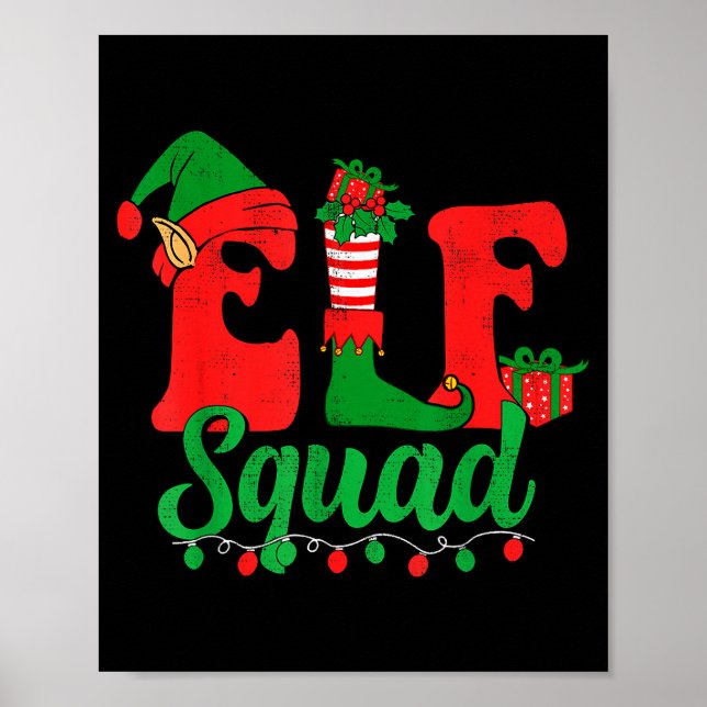 Funny Elf Squad Santa Hat Family Matching Christma Poster (Front)