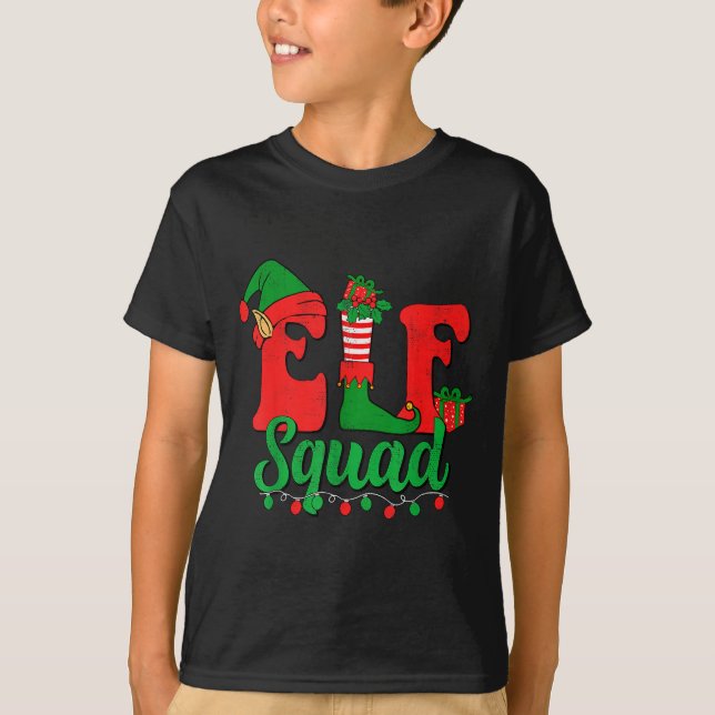 Funny Elf Squad Santa Hat Family Matching Christma T-Shirt (Front)