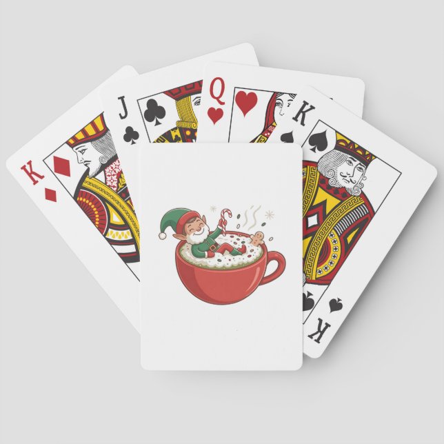 Funny Elf Taking Bathub on Matcha Drink  Playing Cards (Back)