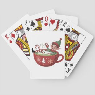 Funny Elf Taking Matcha Bathub Christmas Playing Cards