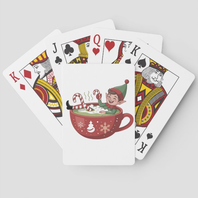Funny Elf Taking Matcha Bathub Christmas Playing Cards (Back)