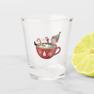 Funny Elf Taking Matcha Bathub Christmas Shot Glass