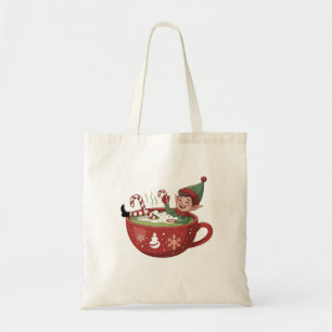 Funny Elf Taking Matcha Bathub Christmas Tote Bag