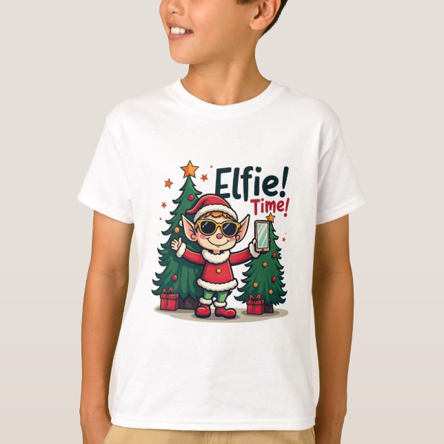 Funny Elfie Christmas Shirt for Kids (Front)