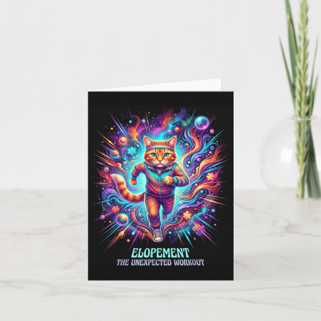 Funny Elopement The Unexpected Workout Retro Cat Card (Front)